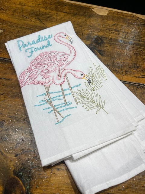 Kitchen Towel | Embroidered Flamingo