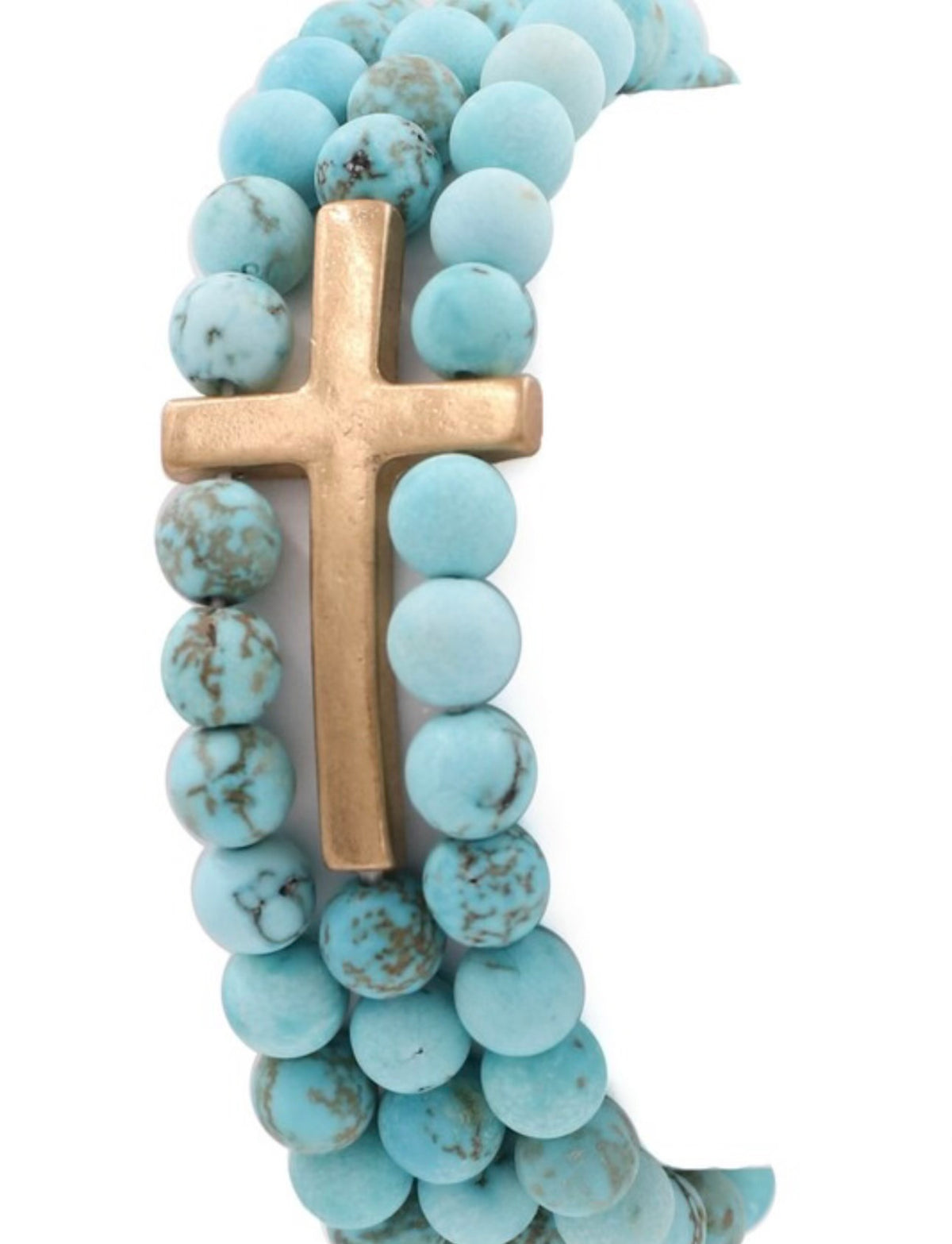 Bracelets | Metal Cross Turquoise Beaded Bracelet