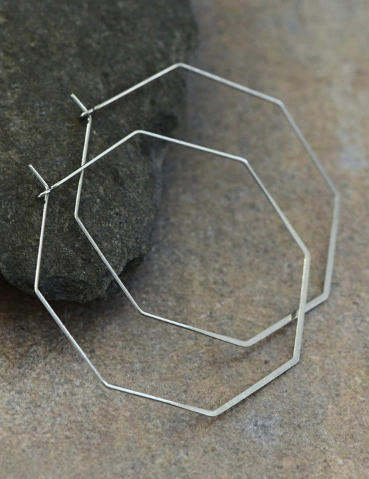 Earrings | Silver Octagon Metal Hoop Earrings