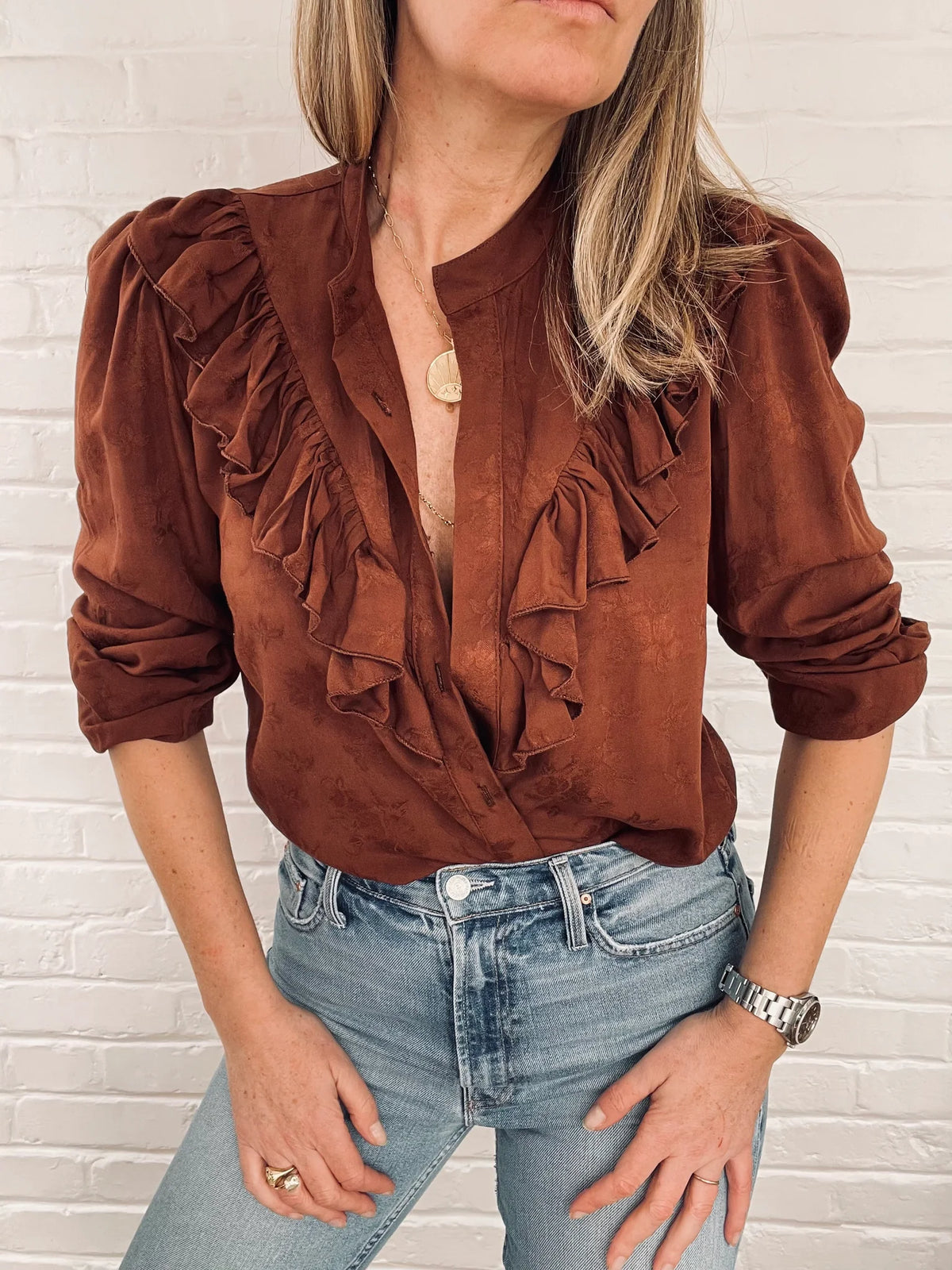 Top | Thee Opera Blouse Brown Button up