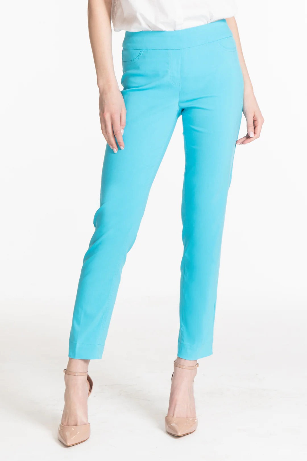 Bottoms | Slimsation ThinHer Pull On Turquoise Ankle Pant