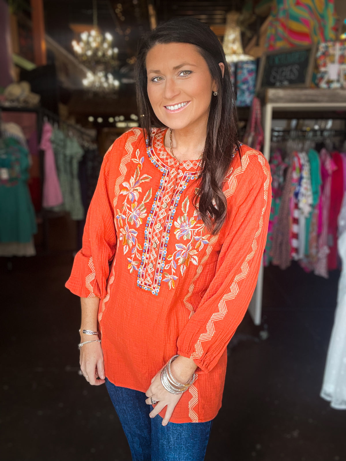 Tru Luxe Spice Embroidered Long Tunic with Side Pocket