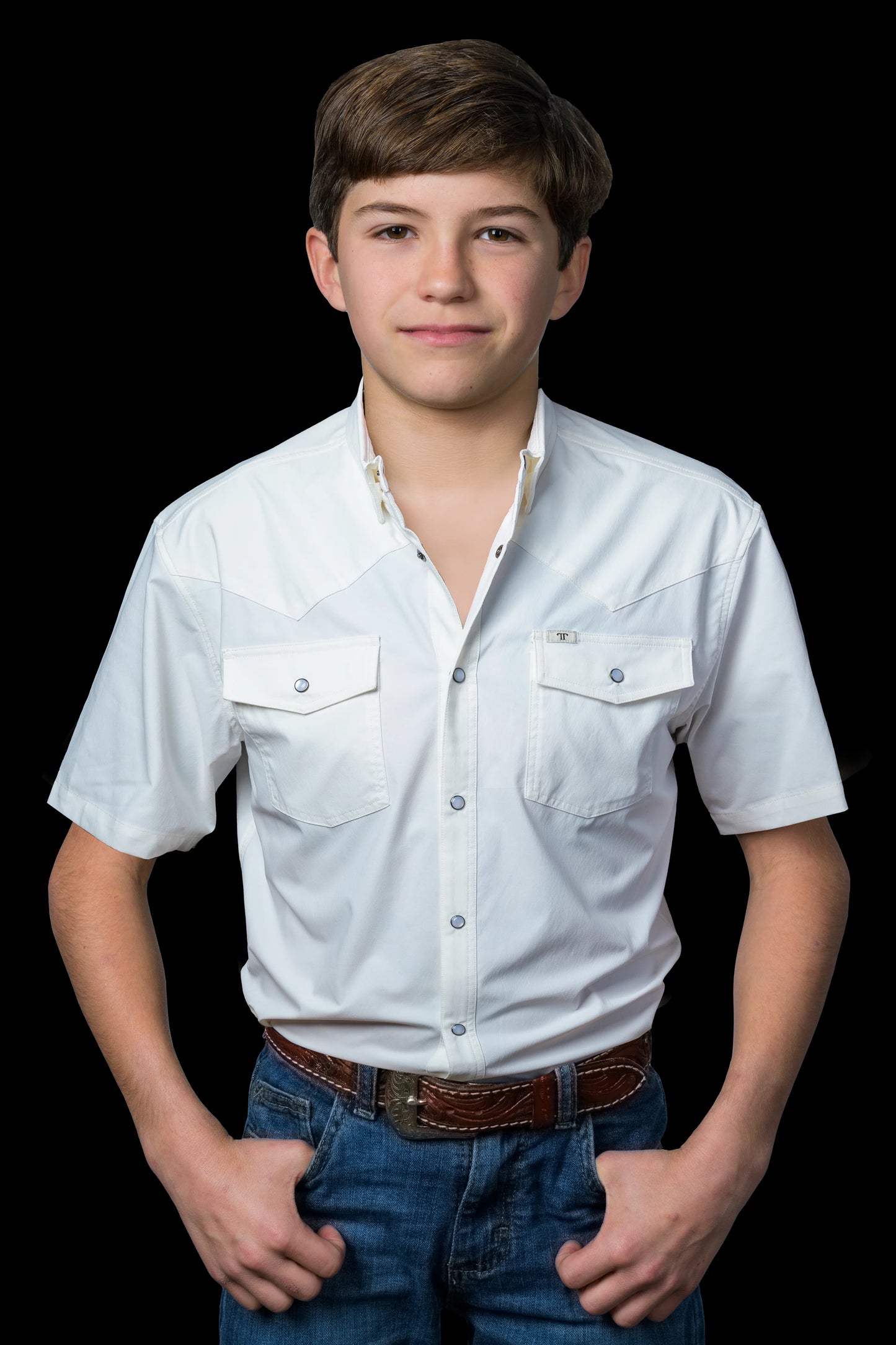 Shirt - Boys White Pearl Snap Short Sleeve