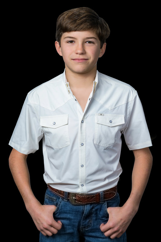 Shirt - Boys White Pearl Snap Short Sleeve