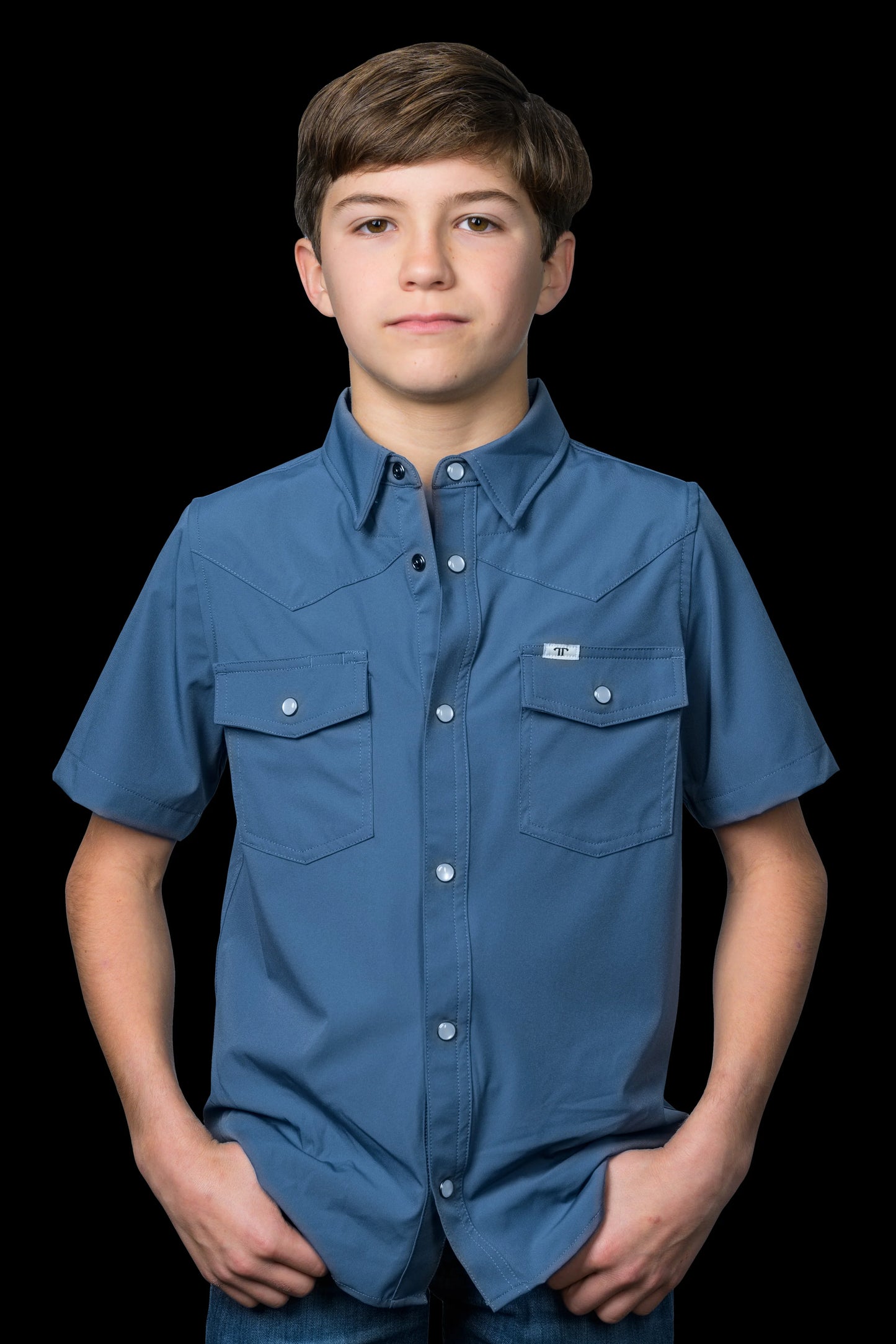 Shirt - Boys Blue Pearl Snap Short Sleeve
