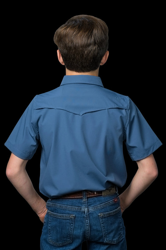 Shirt - Boys Blue Pearl Snap Short Sleeve