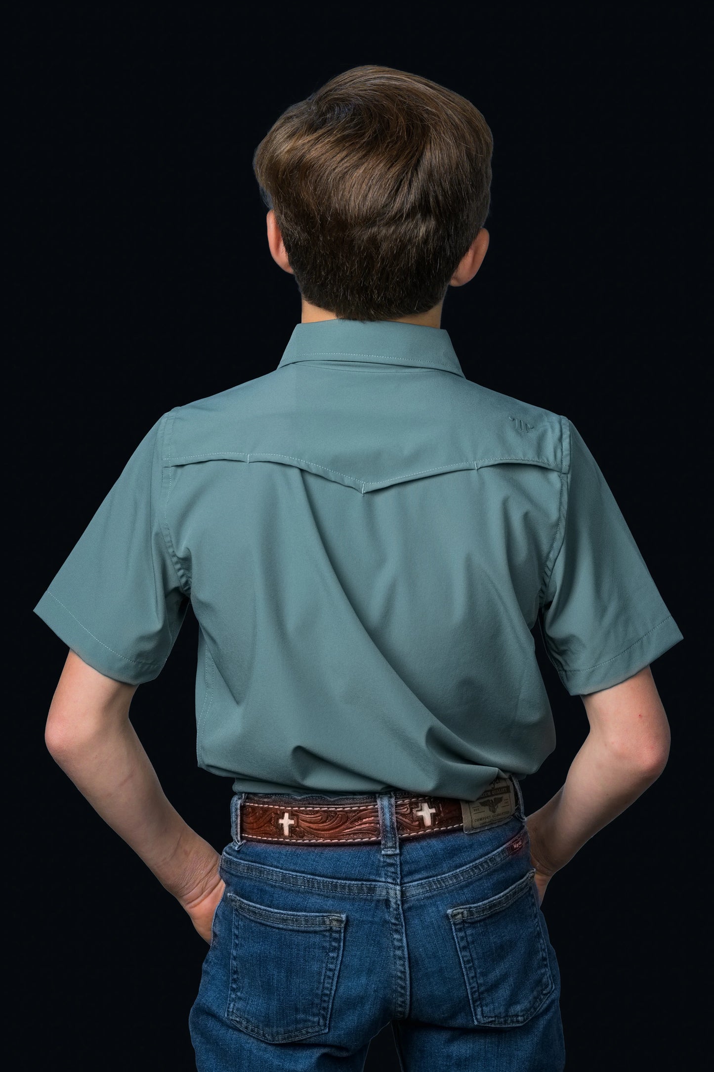 Shirt - Boys Aqua Pearl Snap Short Sleeve