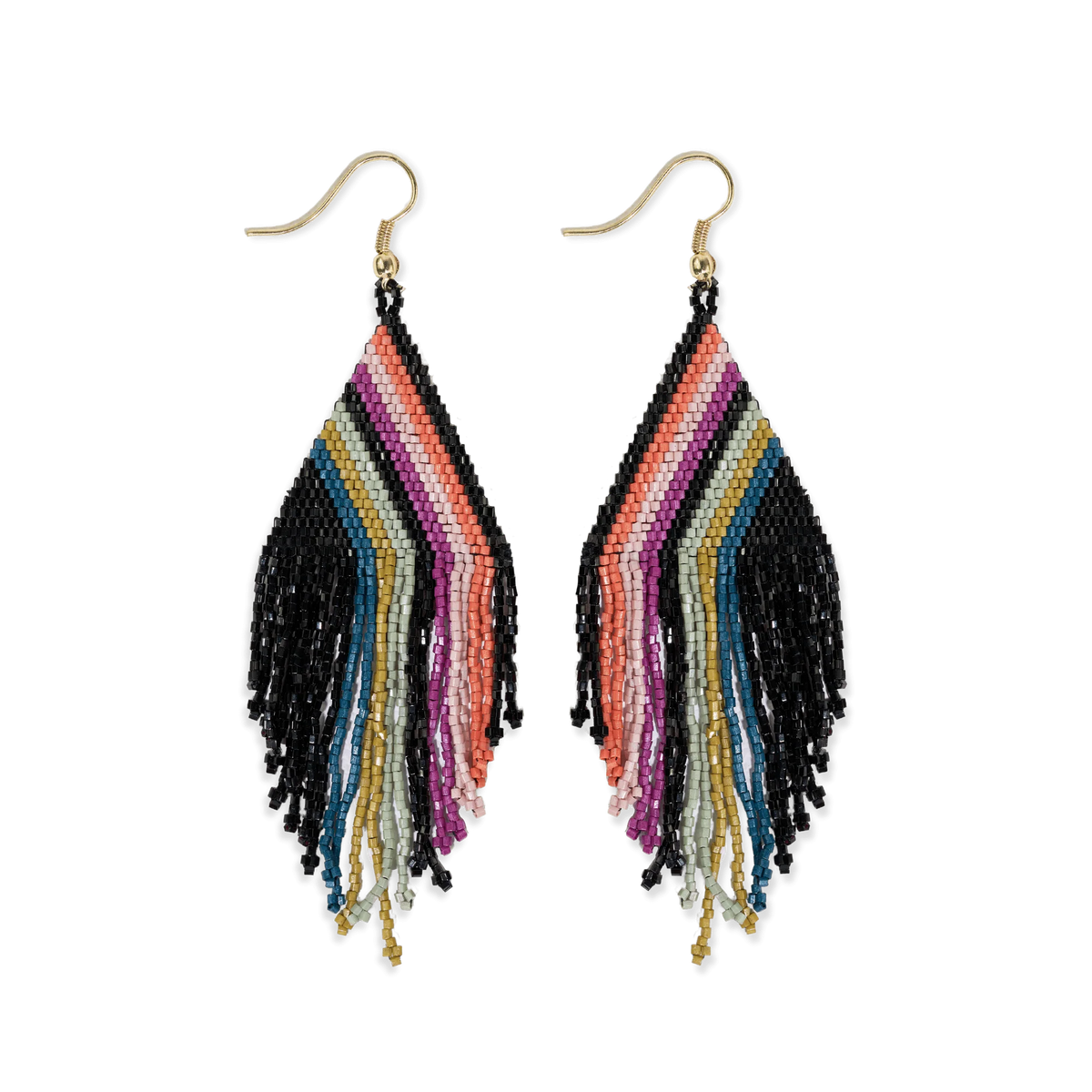 Earrings | Ink &amp; Alloy - Haley Falling Lines Beaded Fringe Earrings Rainbow