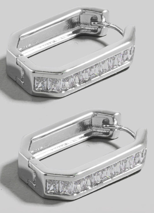 Jewelry | Earrings Pave Hinge Rectangle Hoop