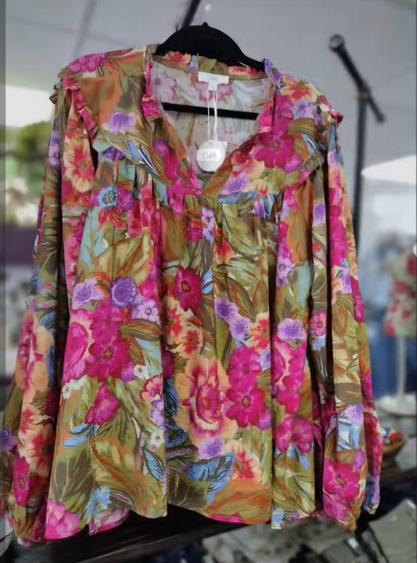 Tops | Plus Size Blouse Floral Yoke Detail Balloon Sleeve