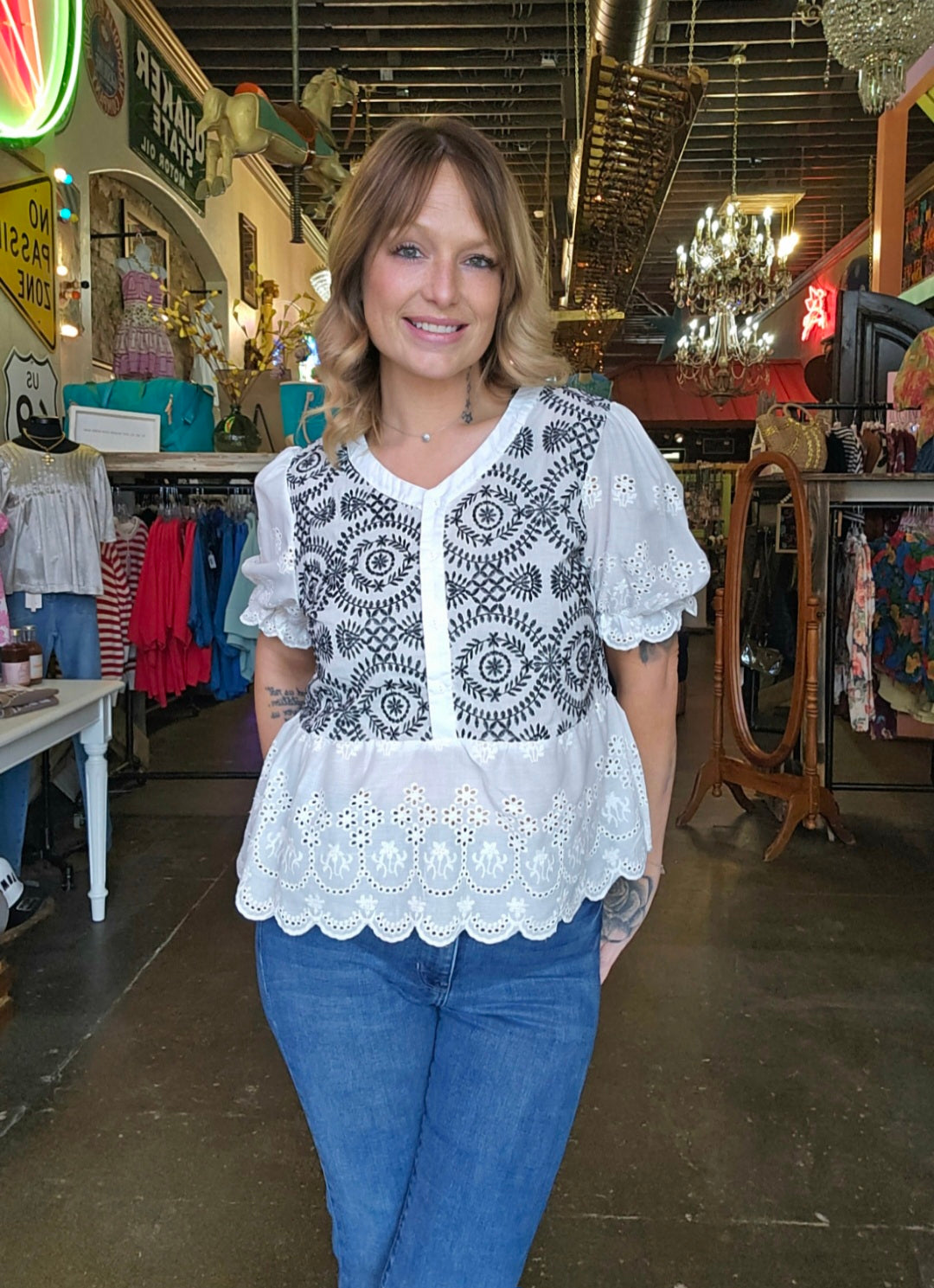 Blouse - Eyelet Lace Button Down