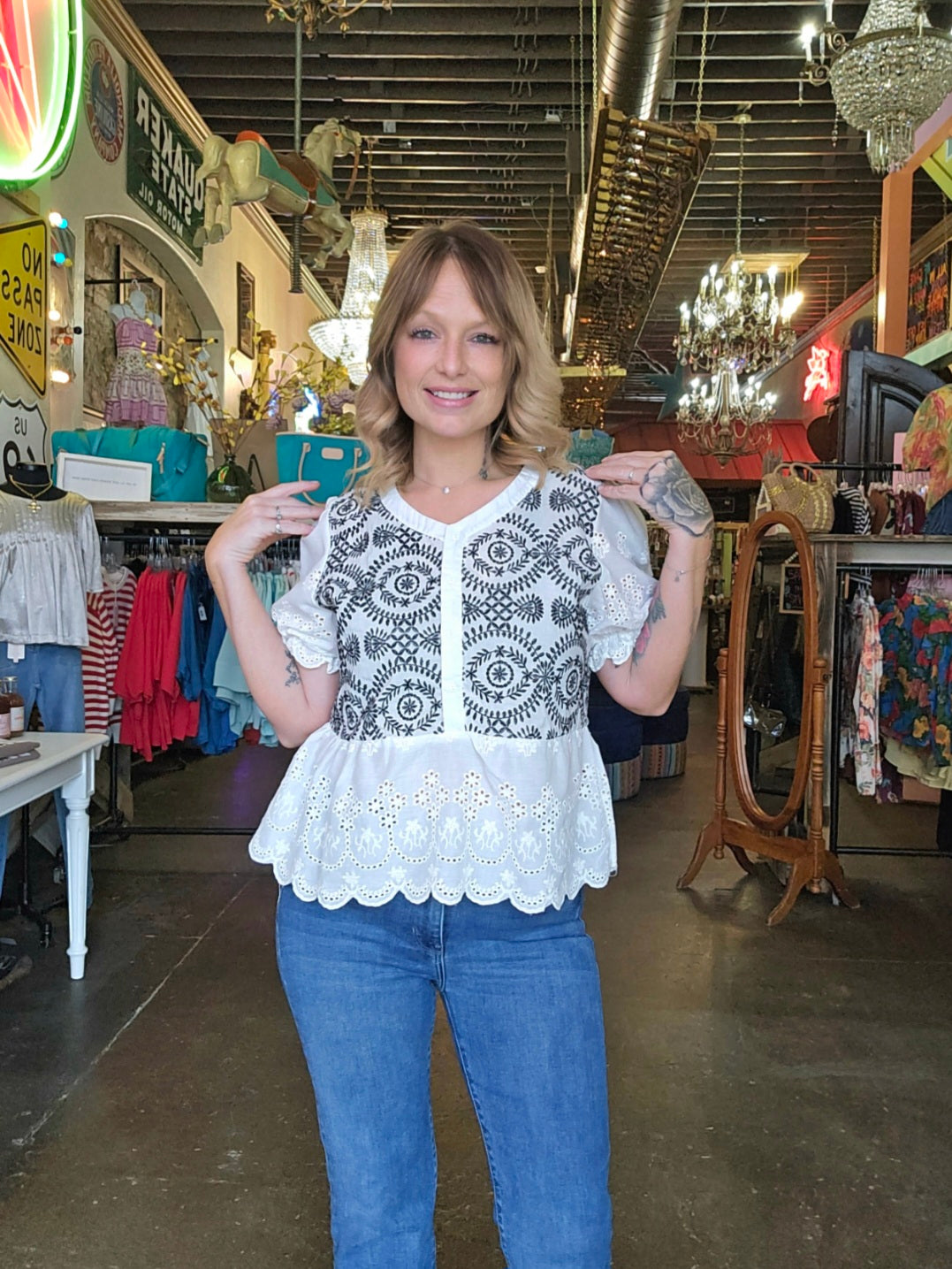Blouse - Eyelet Lace Button Down