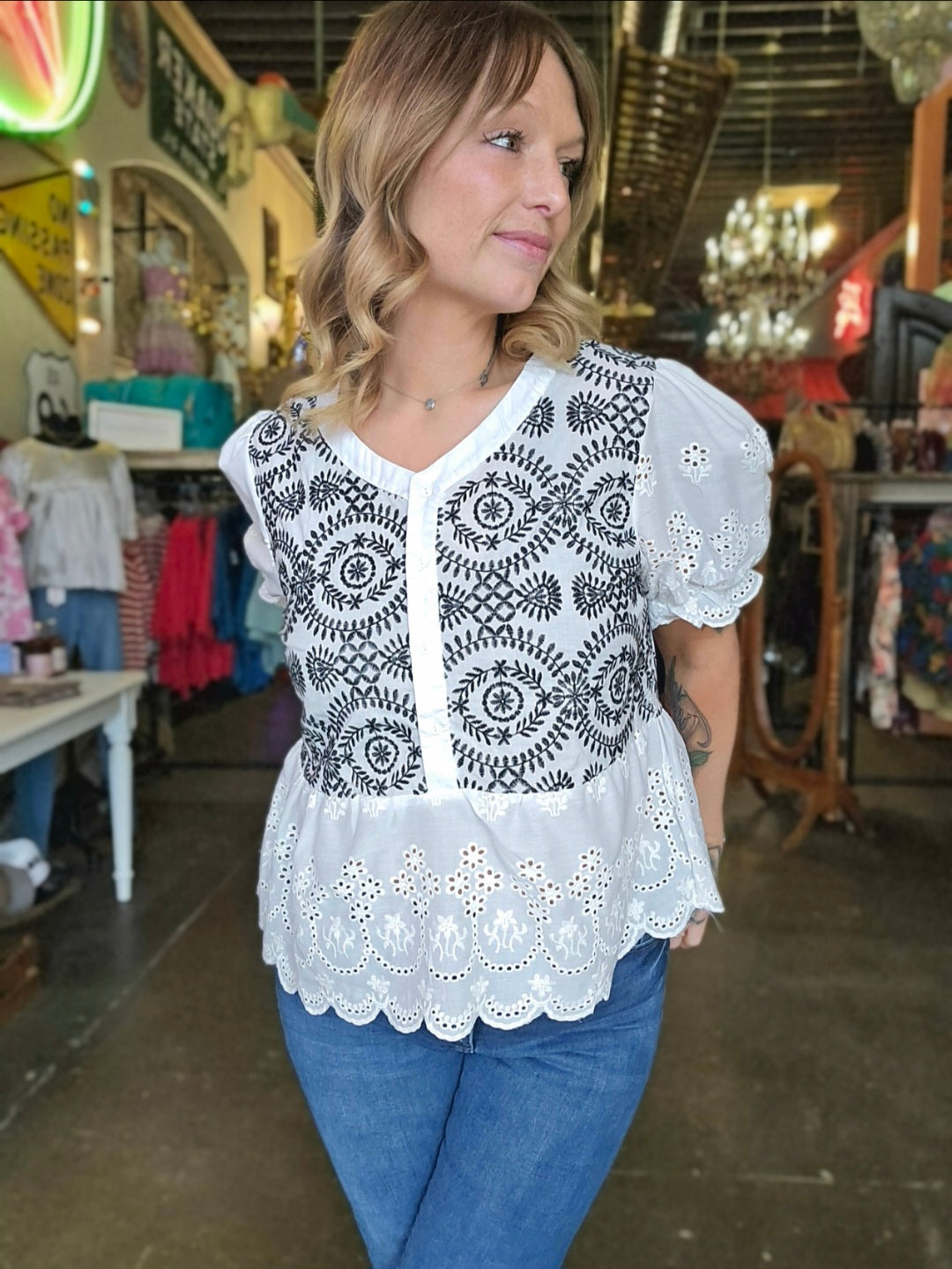 Blouse - Eyelet Lace Button Down
