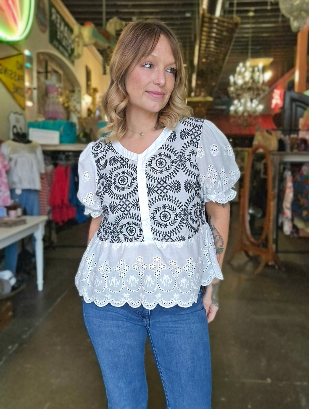 Blouse - Eyelet Lace Button Down