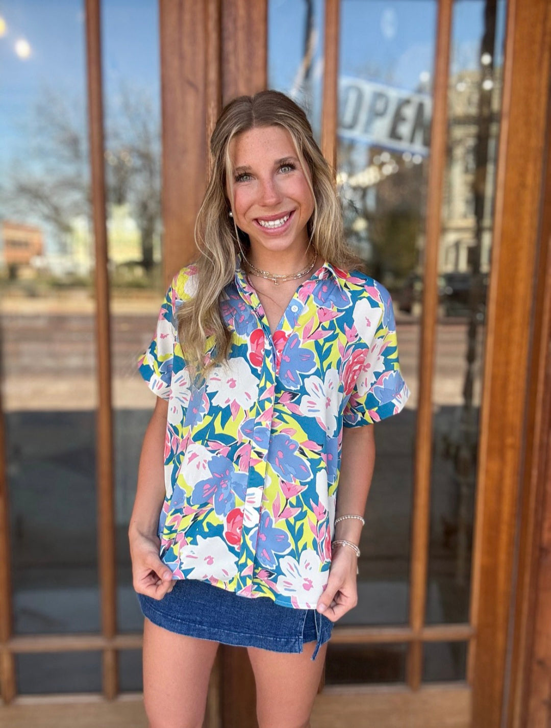 Blouse - Lime Slate Button Down