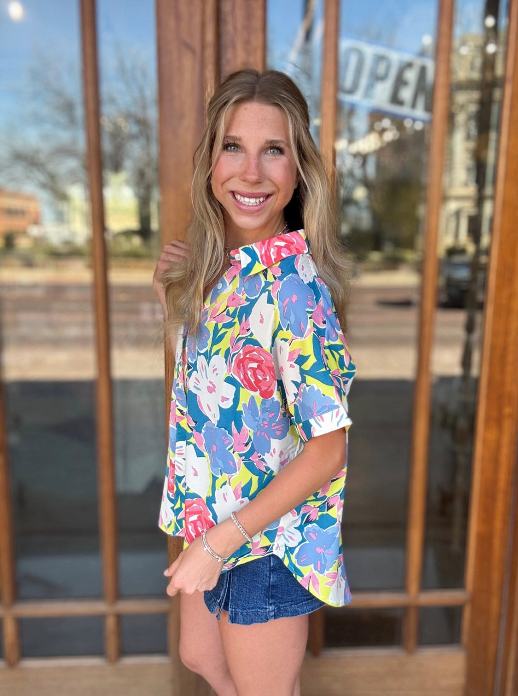 Blouse - Lime Slate Button Down