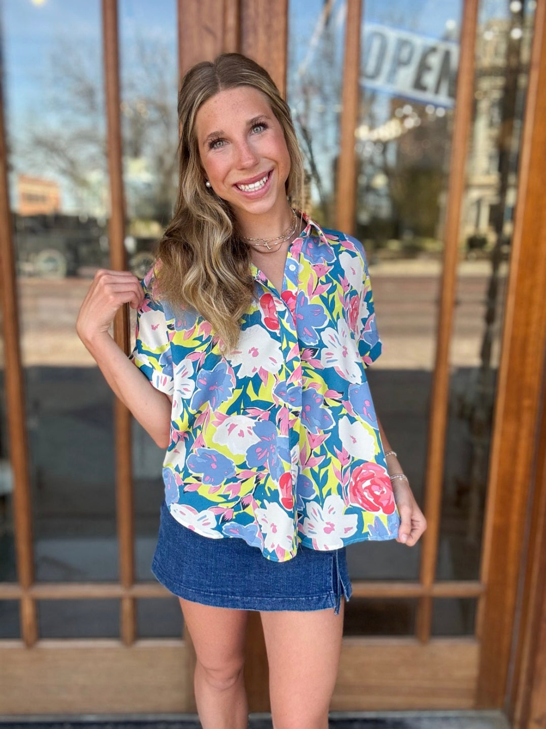 Blouse - Lime Slate Button Down