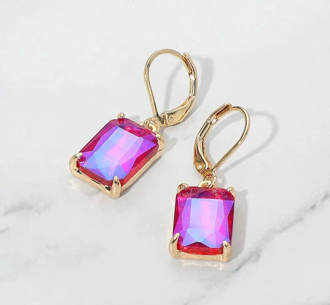 Earrings - Fuchsia Glass Stone Drop