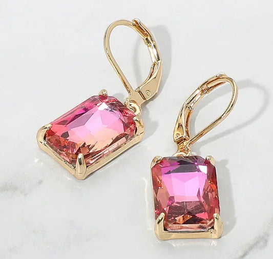Earrings - Rose Glass Stone Drop
