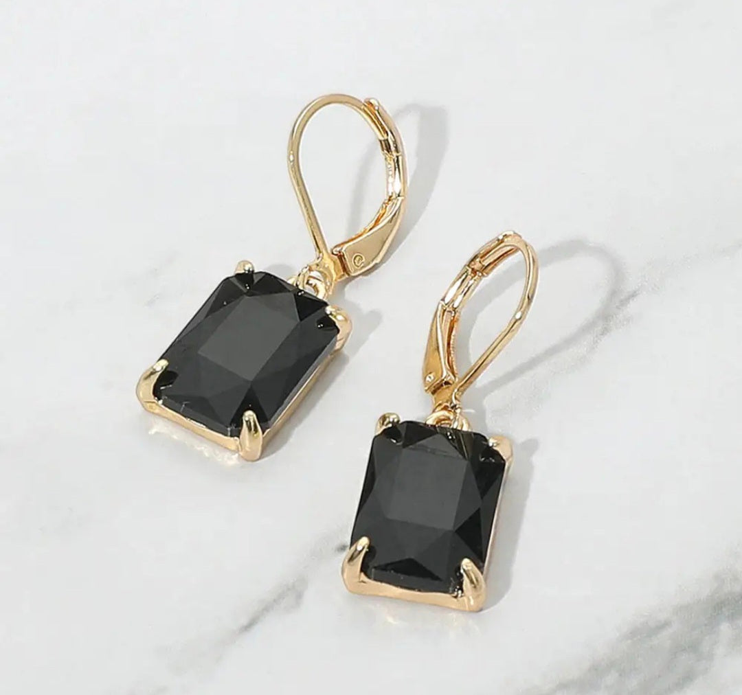Earrings - Black Glass Stone Drop