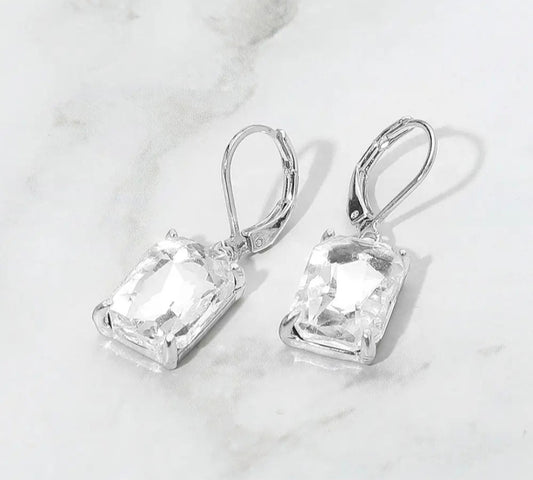 Earrings - Silver Glass Stone Drop