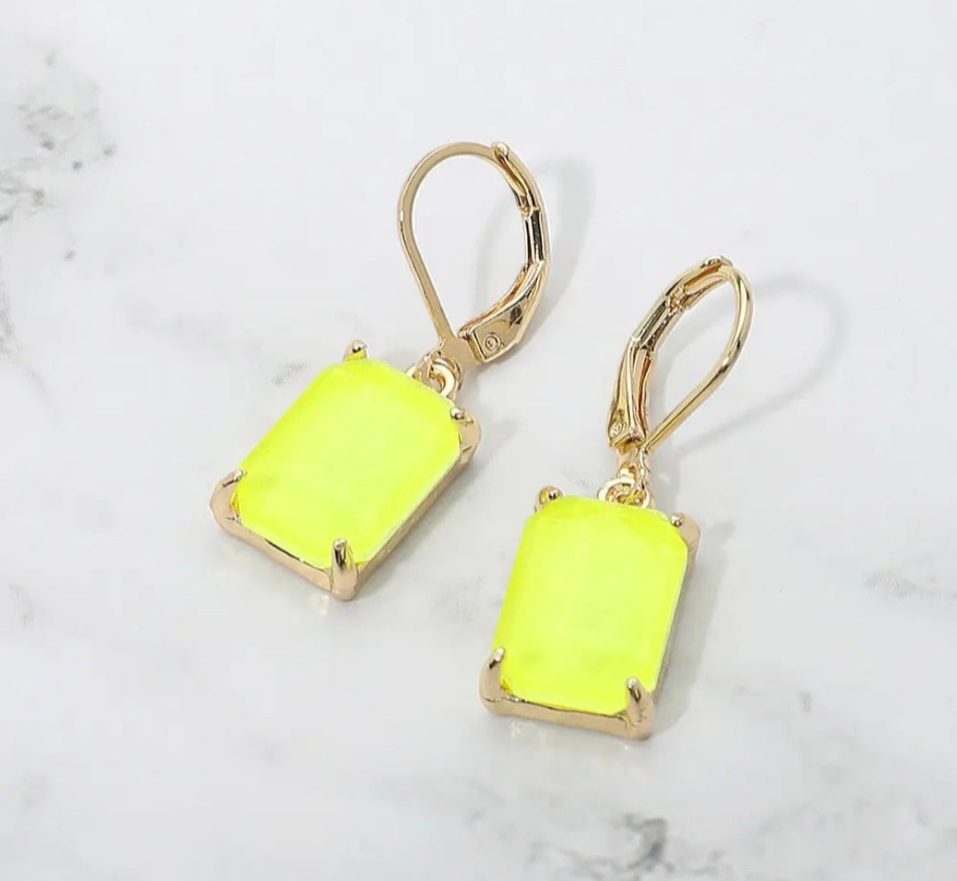 Earrings - Neon Yellow Glass Drop Earrings