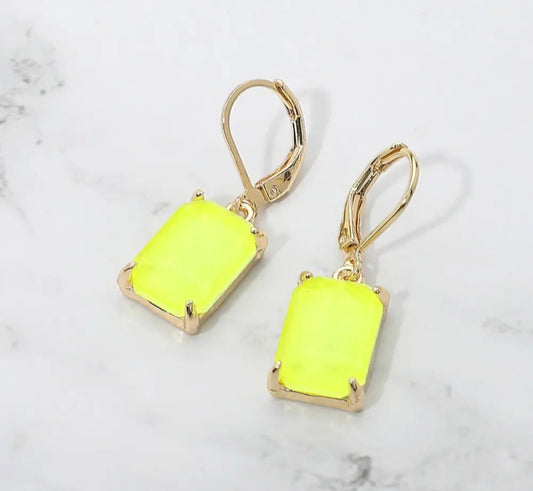 Earrings - Neon Yellow Glass Drop Earrings