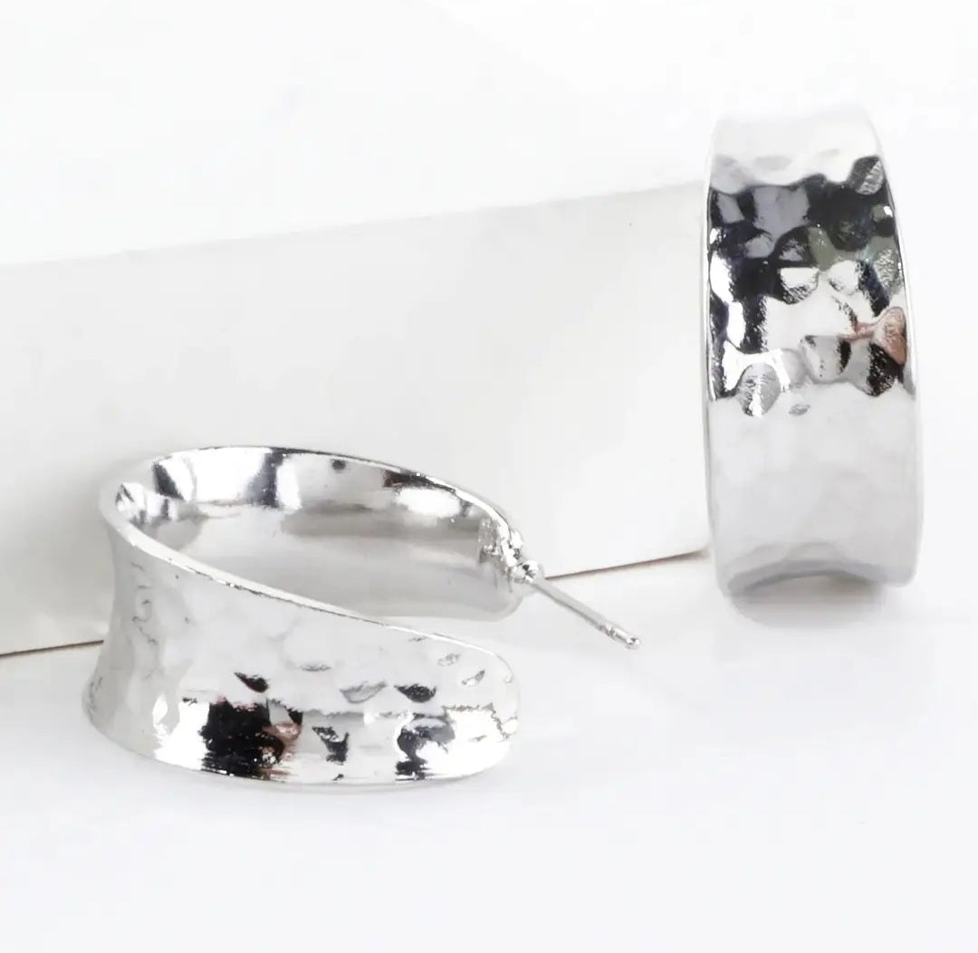 Earrings - Hammered Silver Hoop