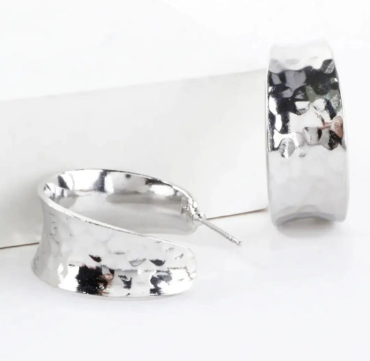 Earrings - Hammered Silver Hoop