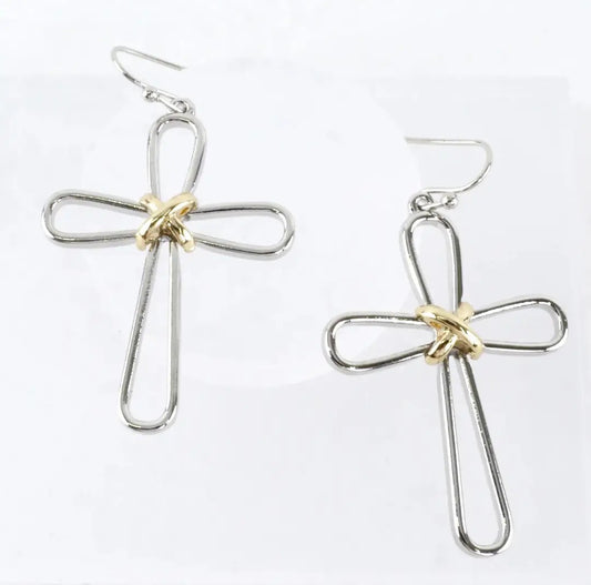 Earrings - Silver & Gold Cross Dangle