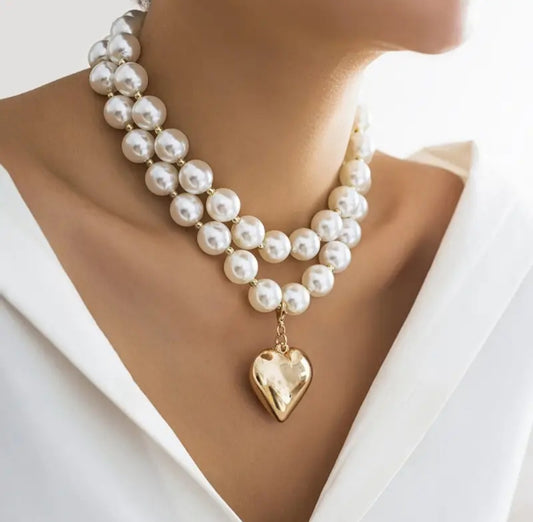 Necklace - Pearl Heart Strand Pendant