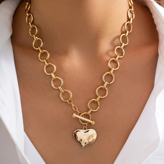 Necklace - Gold Heart Charm Toggle