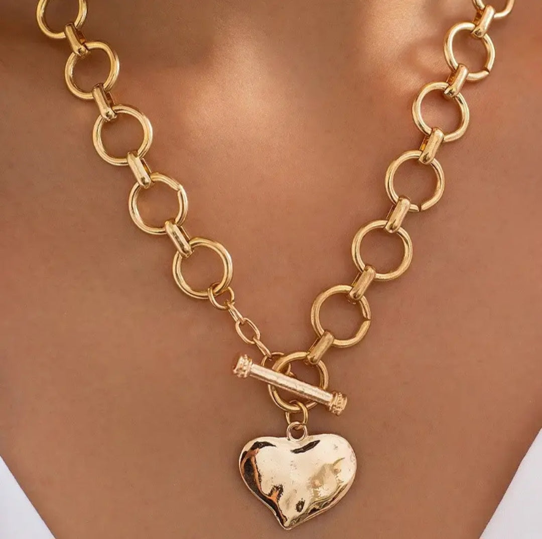 Necklace - Gold Heart Charm Toggle
