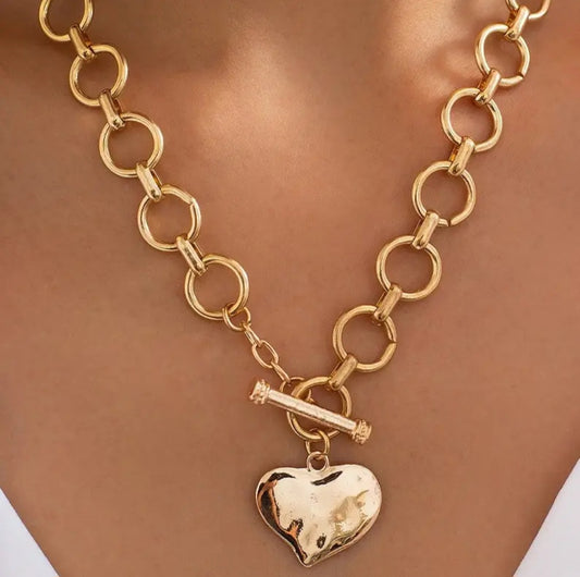 Necklace - Gold Heart Charm Toggle