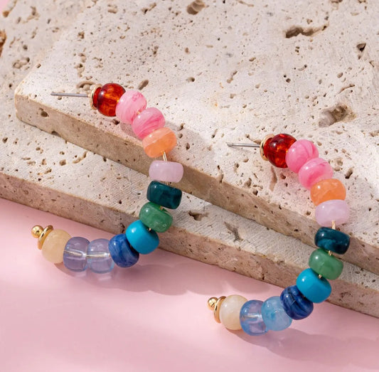 Earrings - Rainbow Beaded Hoop