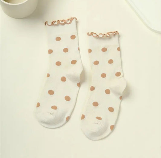 Socks - Cream & Blush Polka Dot Ruffle