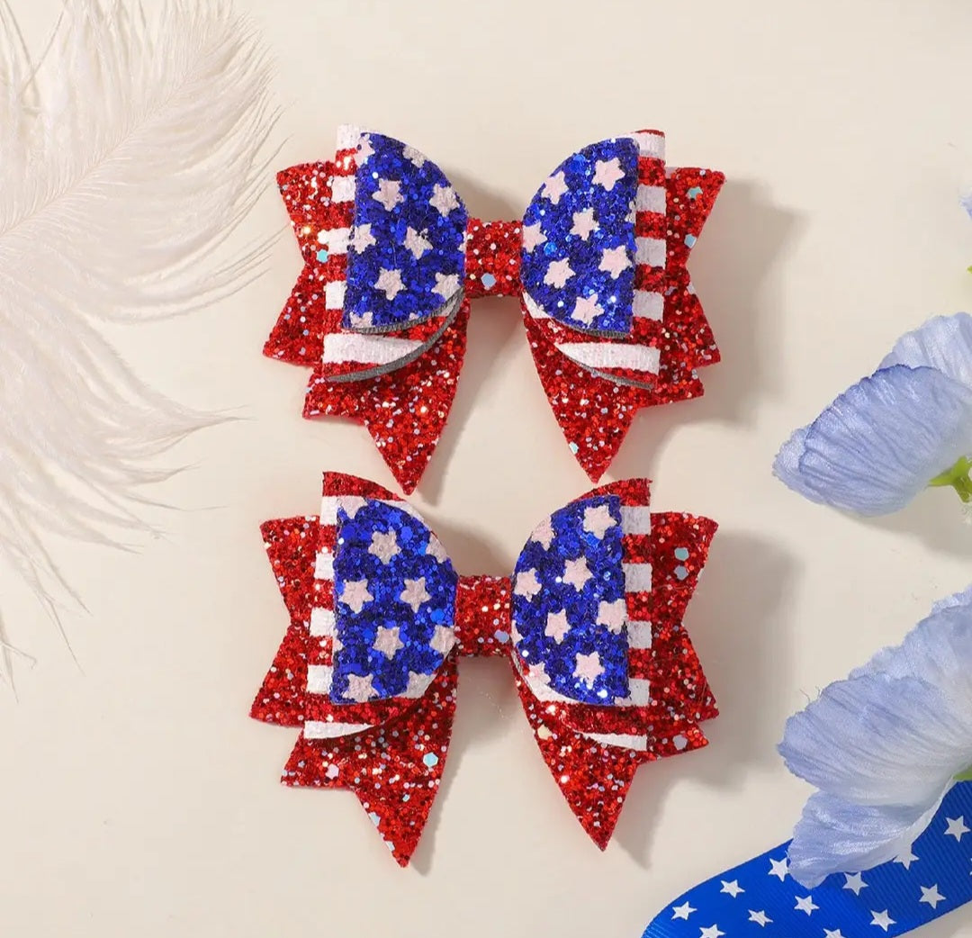 Hairclip - Girls Patriotic Glitter Bow