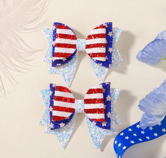 Hairclip - Girls Patriotic Glitter Bow