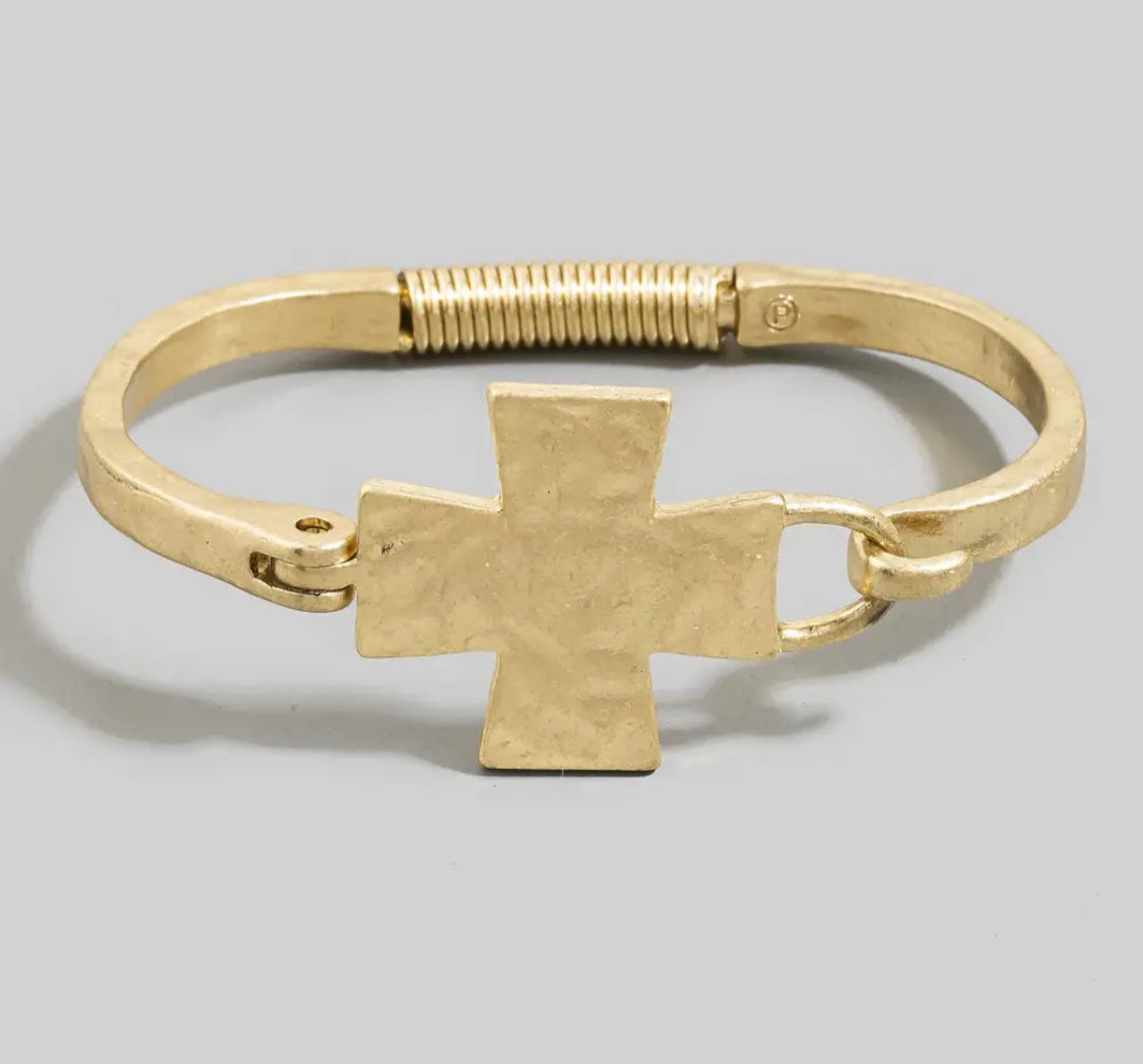 Bracelet - Hammered Gold Cross Bangle