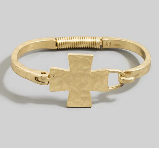 Bracelet - Hammered Gold Cross Bangle