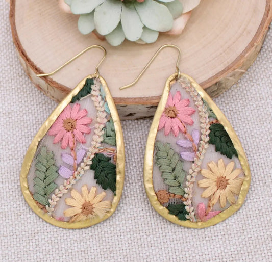 Earrings - Floral Vines Embroidered