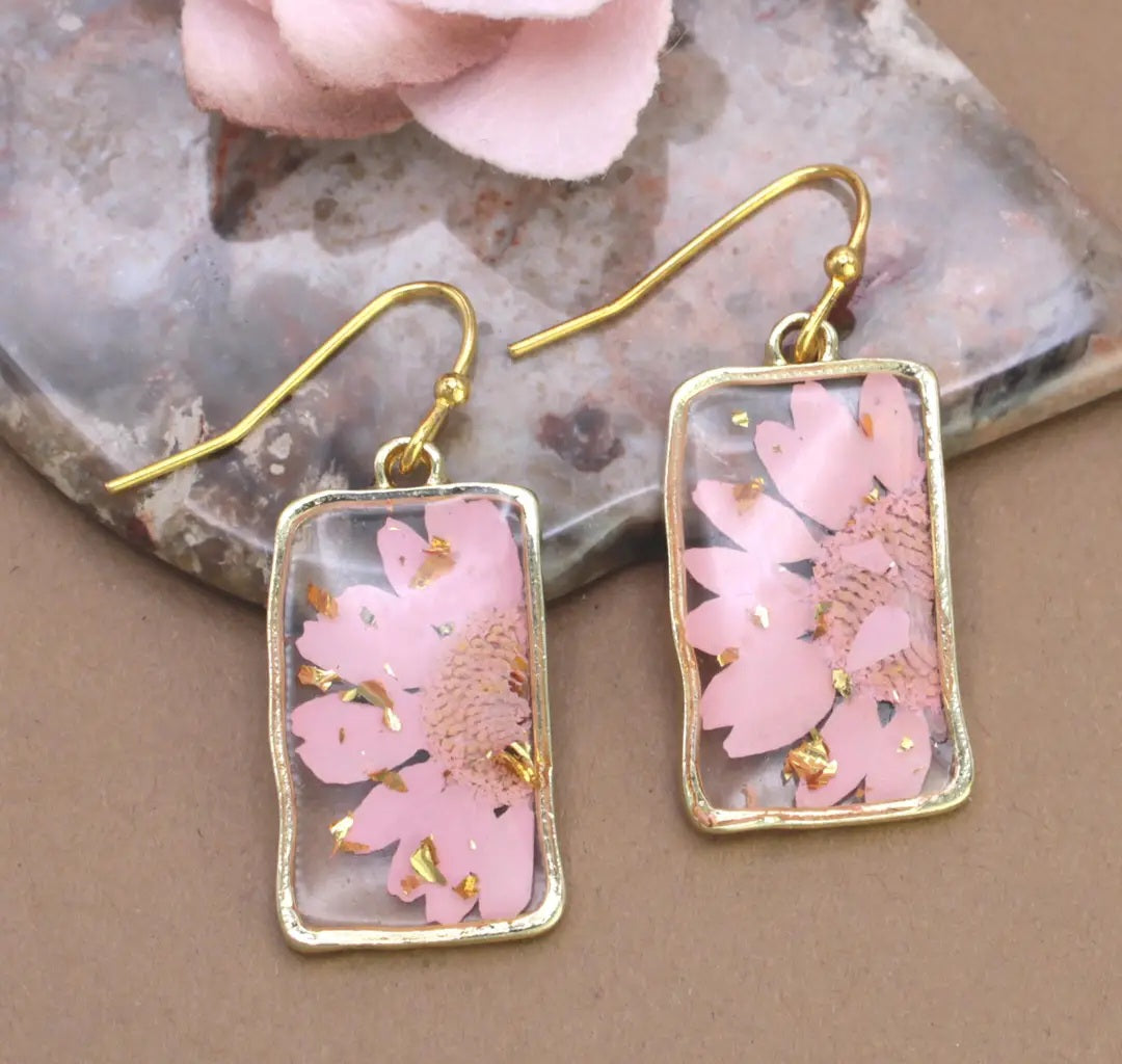 Earrings - Dried Flower Rectangle
