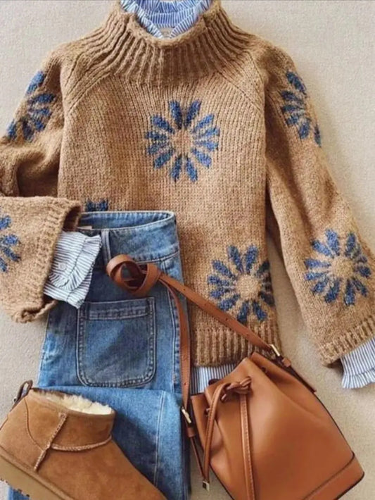 Sweater - Khaki Floral Knit