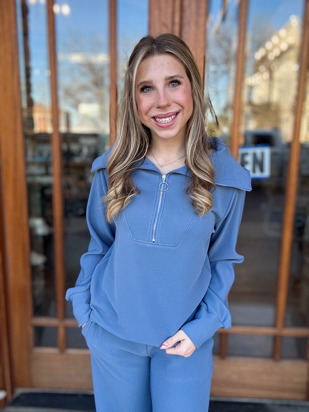 Stone Blue Pullover & Pants Ribbed Set