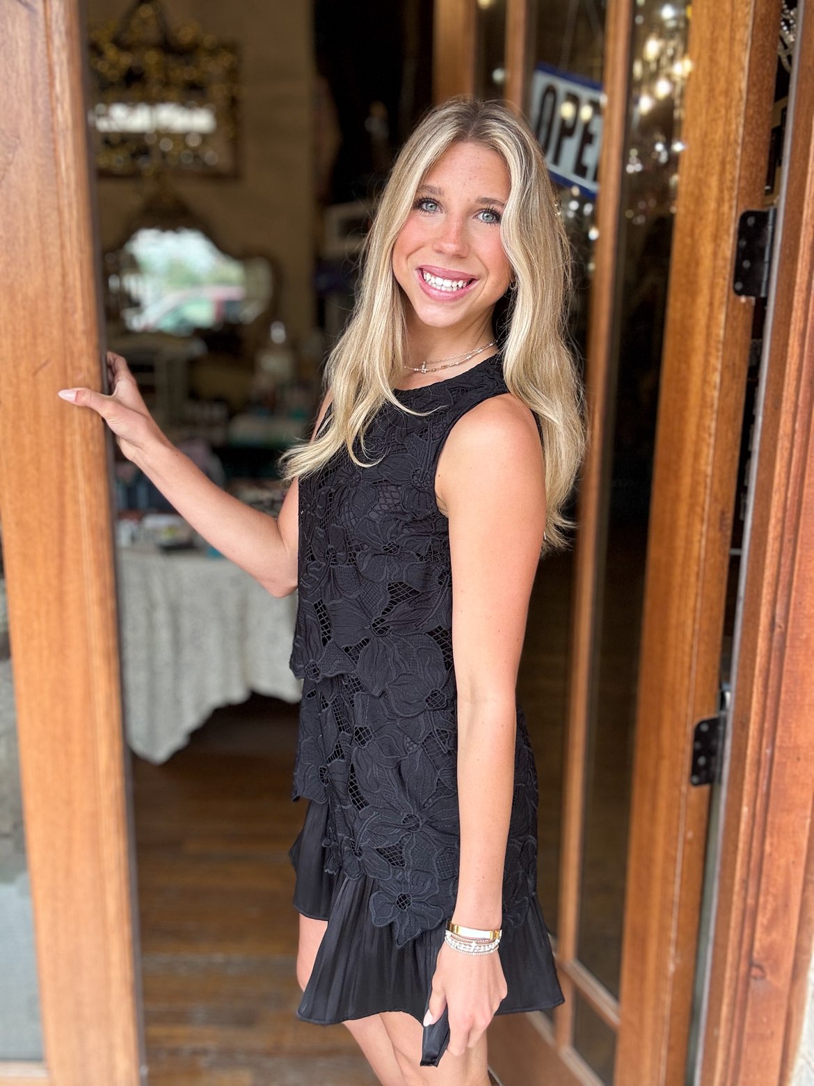 Dress - Black Floral Lace Tiered Mini