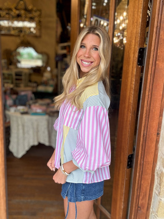Jodifl -Top Pastel Stripe Button Up