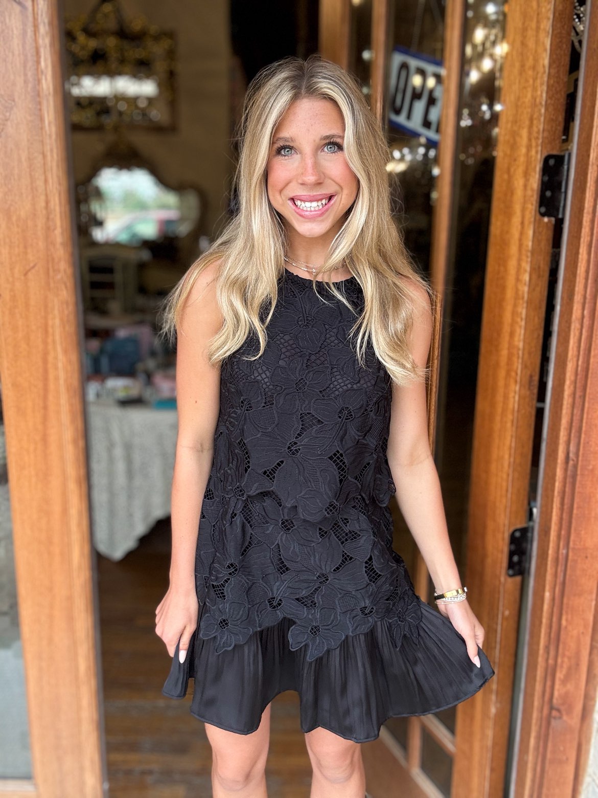 Dress - Black Floral Lace Tiered Mini