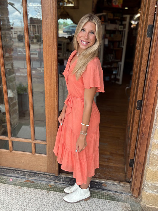Orange Gauze Midi Dress