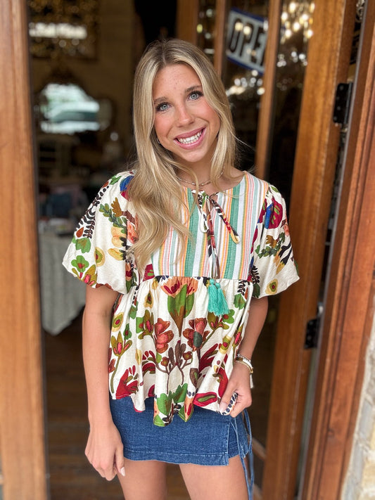Top - Boho Bloom Tassel Babydoll