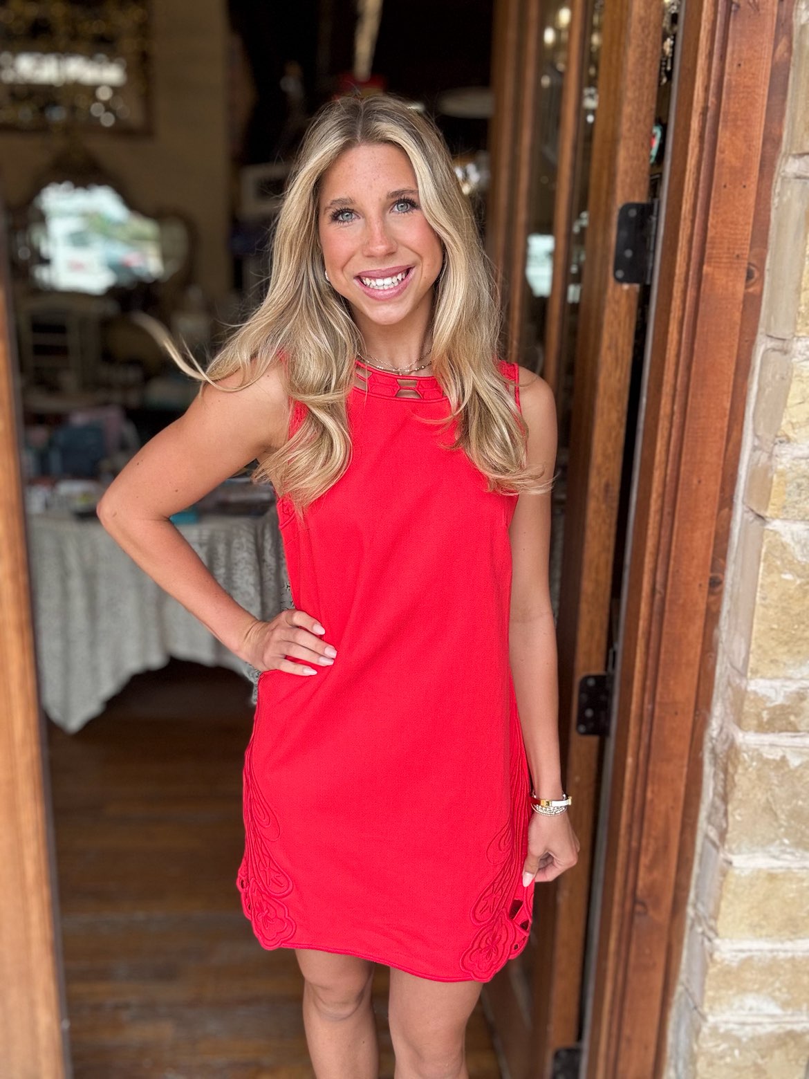 Dress - Embroidered Red Shift
